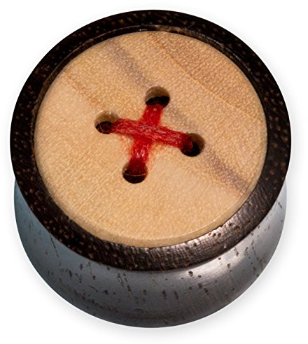 Fly Style Flesh Tunnel Piercing - Holz Tunnel mit Knopf Design, Grösse:12 mm (Paar)