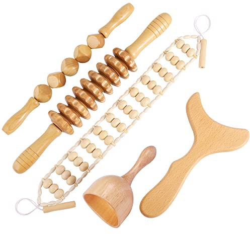 Outils de massage pour thérapie du bois - Kit professionnel Maderoterapia - Outils de sculpture du corps pour drainage lymphatique et anti-cellulite. Rouleau de massage en bois Rpoe pour soulager les
