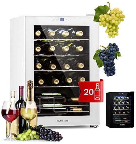 KLARSTEIN Cantinetta Vino Design, Cantinetta Vino Refrigerata a Zona Singola per Vino Rosso, Bianco e Birra, Controlli Touch, Frigo Vino Cantinetta per Esterno/Interno, 5-18°C, 53L, 20 Bottiglie