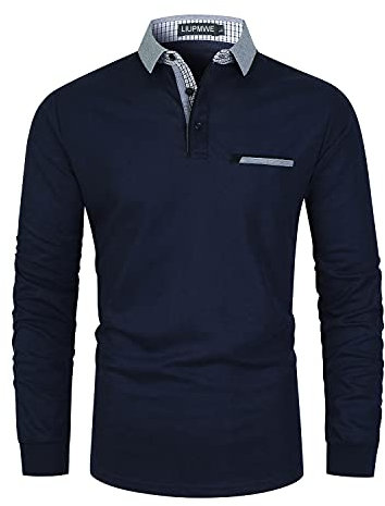 LIUPMWE Mens Long Sleeve Polo Shirts Contrasting Premium Cotton Casual Golf Tennis T-Shirt M-3XL,3XL,Blue-27