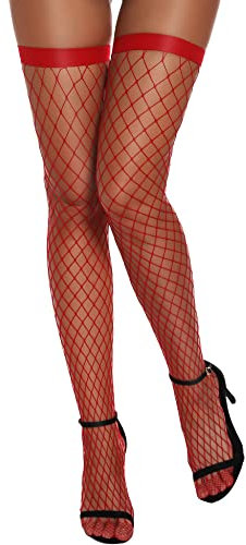 EVELIFE Calze a rete da donna autoreggenti autoreggenti calze elastiche antiscivolo reggicalze calze, Rosso, Taglia unica