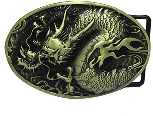 DT Boucle de ceinture unisexe 3D en forme de tête de dragon chinois - Thème mythique authentique - Cadeau d'anniversaire, de Noël, de fête des pères, 2