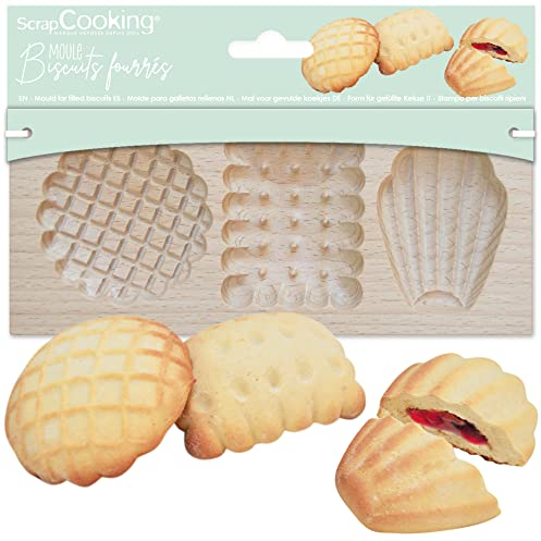 ScrapCooking - Moule à Biscuits Fourrés « Petits Biscuits » - Moule Bois Gâteaux à Fourrer de Chocolat, Confiture de Fruits, Pâte à Tartiner - Sablés Madeleine Coquille - Ustensile Pâtisserie - 2150