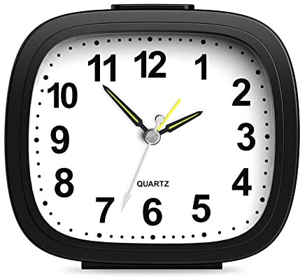 Ankilo Super Silent Alarm Clock for Heavy Sleepers, Travel Alarm with Snooze & Light, Ascending Beep Sounds, Battery Operated for Bedroom, Black
