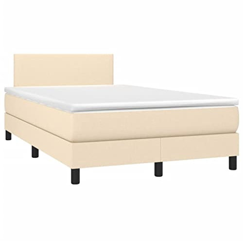 vidaXL Boxspringbett mit Matratze Polsterbett Doppelbett Bett Hotelbett Schlafzimmerbett Bettrahmen Bettgestell Lattenrost Creme 120x200cm Stoff