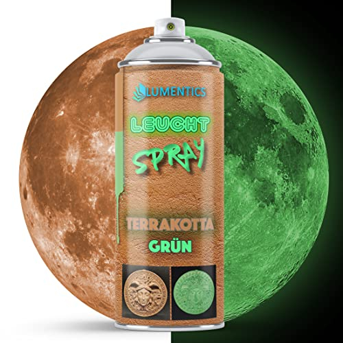 LUMENTICS Leuchtspray Terracotta - Sprayfarbe mit Nachleuchteffekt - Leuchtet im Dunkeln - Sprühfarbe Made in Germany - 400 ml Spraydose mit Zusatz-Cap