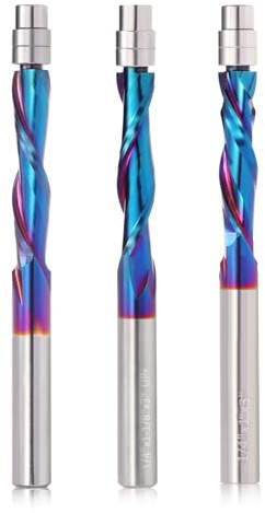 3PCS Spiral Flush Trim Router Bit Set ,1/4 Inch Shank , with Nano Coated ,for Wood Trimming,Set of 1pcs Up Down Compression Router Bit+ 1pcs Downcut +1pcs Up Cut