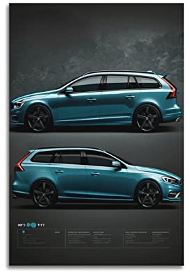 KYNA Vintage-Luxus-Sportwagen-Poster für Volvo V60 Station Wagon Poster, dekoratives Gemälde, Leinwand, Wandposter und Kunstbild, modernes Familien-Schlafzimmer, Dekor-Poster, 30 x 45 cm