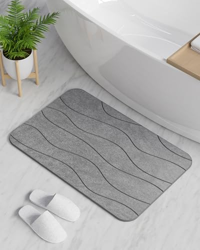 ZORUMAN Stone Bath Mat, Quick-Drying & Non-Slip Diatomite Bath Mat, 100% Natural Super Absorbent Bathroom Shower Mat, Ideal for Use in Kitchens, Showers, or Pet Zones, Easy to Clean, 23.6 x 15.4