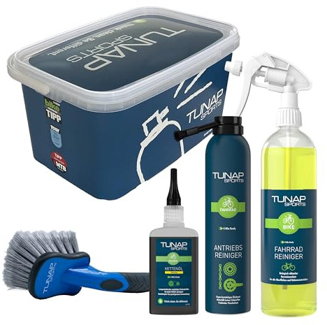 TUNAP SPORTS Fahrradreinigungsset Basic | Reiniger & Bürste | Antriebsreiniger & Kettenöl Ultimate für Rennrad, MTB & E-Bike | Perfekt für deine Bikepflege | Made in Germany | Bike Cleaning Kit