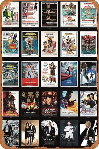 James Bond 25 007 Films Poster Vintage Metall-Blechschild, Wanddekoration für Bars, Kaffeebar, Heim-Wanddekoration, 30,5 x 20,3 cm