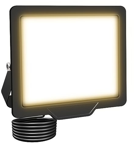 SKYWORLD Projecteur LED Exterieur 10W, 1000LM Spot LED Extérieur Blanc Chaud 3000K, IP66 Etanche Eclairage Exterieur Lumière de Sécurité pour Patio, Jardin, Garage, Terrasse, Usine, Entrée