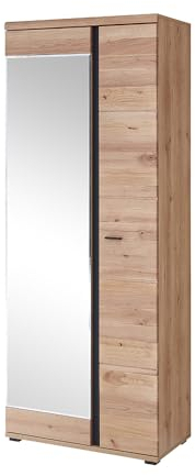 Lomadox Garderobenschrank mit Spiegeltür, Front Esche massiv gebürstet, B/H/T ca. 80/203/40 cm