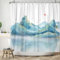 ASDCXZ Rideau de Douche 180x200 cm, Peinture de Paysage Classique Bleu Jaune Brouillard Sommets de Montagne Oiseaux Soleil Rouge Lavables Textile Rideau de Bain imperméable pour Baignoire