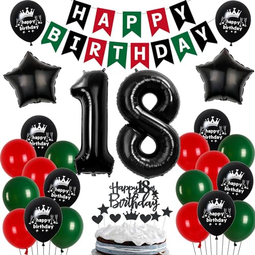 18 Geburtstag Deko Junge Mädchen, Luftballon 18. Geburtstag Rot Schwarz Grün, 18. Ballon Schwarz Grün Rot Deko, 18. Party Decoration Junge Mädchen, Mädchen Junge 18 Schwarz Grün Rot Party Ballons