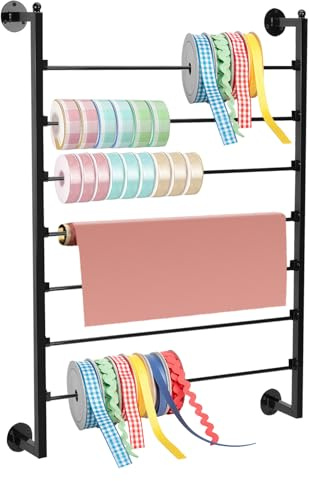 ikare Band-Aufbewahrungs-Organizer, Wandmontage, Geschenkpapierregal, 7-stöckige Metallbandaufbewahrung für Bastelzimmer, Blumenladen, Weihnachtsgeschenkpapier