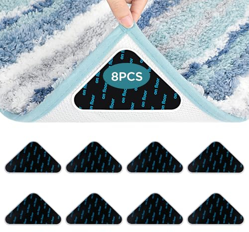 AiQInu Adesivi Antiscivolo per Tappetini,8 Pezzi Antiscivolo e Riutilizzabili Tappeto Gripper lavabili per tappeti per pavimenti in legno e duri di tutti i tipi e dimensioni di tappeti