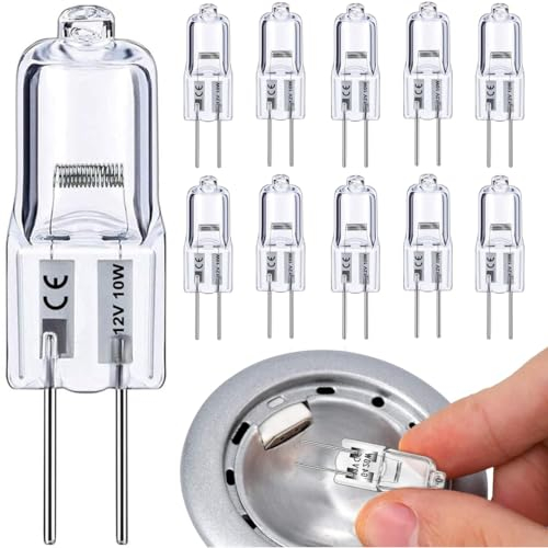Vinaco G4 Halogen Bulbs 10W,10 Pack G4 Dimmable Warm White 2800K,Long Lasting 10W 12V G 4 Bi Pin Halogen,High Output 150LM G 4 Bulb with T3 JC Type, Capsule Bulb for Cabinet Light Bulbs