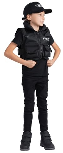 Dress Up America SWAT Kostüm Kinder – SWAT-Weste und Mütze im Set – SWAT-Rollenspiel-Weste und Mütze für Kinder (3–6 Jahre (Taille:66–76, Größe: 91–114 cm))