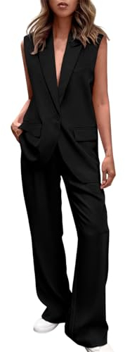 Awrvia Zweiteiler Damen Elegant Hosenanzug Lang Bandeau Top Oberteil und Weites Bein Hose Sommer 2 Teilig Einfarbiges Oversized Blazer Anzug Sportlich Casual Sexy Outfits Atmungsaktive Plissee Set