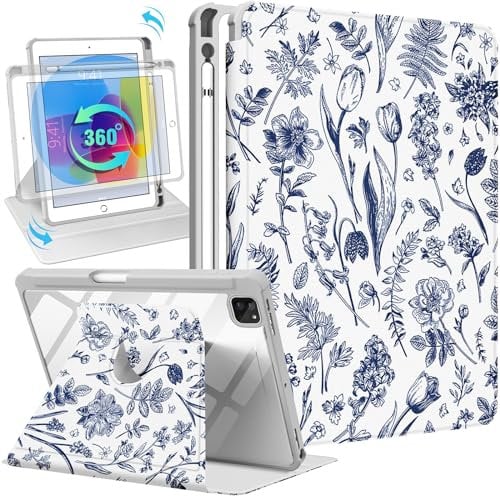 SurgeCraft Étui pour iPad Pro 12.9 2022/2021/2020/2018, support rotatif à 360 degrés avec porte-crayon pour femmes et filles, étui folio pour iPad Pro 12,9 6e/5e/4e/3e génération