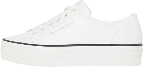 Calvin Klein Sneaker con Suela Vulcanizada Mujer Bold Low de Piel, Blanco (Bright White/Black), 40
