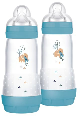 MAM Biberon Easy Start 320 ml (Set da 2), Kit da 2 biberon anticolica per allattamento, Riduce le bolle d'aria e il rischio di coliche, Accessori neonati 4+ mesi con tettarella misura 3, Azzurro
