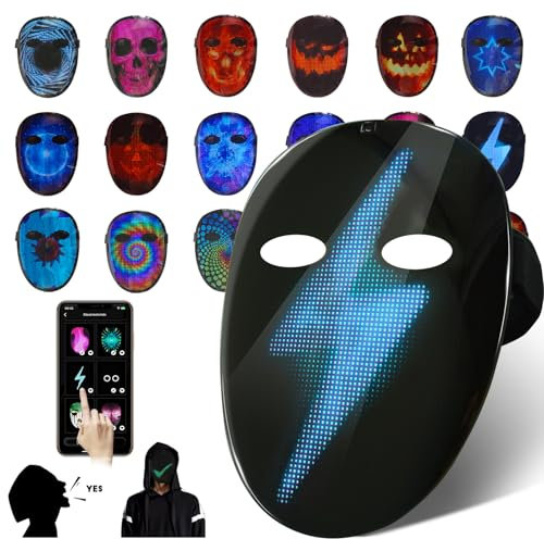 Depointer Life Led Mask with Voice Recognition Gesture Sensing, Light up Mask with Programmable App Multi-Patterns Display, Colorful Shining Mask for Halloween Xmas Costume Party