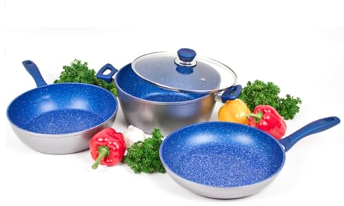 Livington FlavorStone - 4-teiliges Pfannenset 28cm - Antihaftbeschichtung - 2x Bratpfanne, 1x Kasserolle, 1x Glasdeckel - Kochen, Braten, Dünsten oder Schmoren