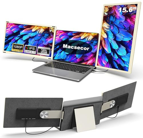 Laptop Screen Extender, 15.6 FHD 1080P IPS Triple Portable Monitor for Laptop, 2 Detachable Laptop Monitor Extender with 120% sRGB, Comes with Hub USB HDMI, Plug-Play for Mac, Wins, Chrome, Android