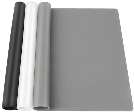 3Pack Silicone Mat for Resin - A3 Large Silicone Sheet Food Grade Placemat 30 x 40cm Table Mats Non Slip Crafts Moulds Mat for Liquid, Resin Jewelry Casting Molds(Black, White, Grey)