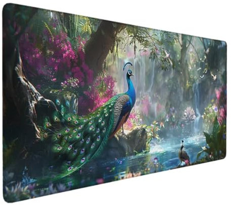 Weiches Gaming-Mauspad für schnelle Spielstile und optimale Kontrolle (100 x 50cm, Texturierter Stoff aus Mikrogewebe, Rutschfestes Gummi) Geschenk Für Home Office (Blau Pfau) - Ergonomisches 2-RT