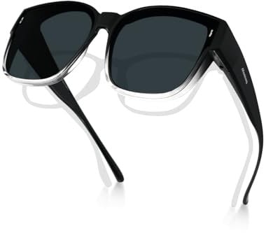 Meeloog Polarisierte Überzieh-Sonnenbrille für Damen Herren, Brillenträger, UV400 Schutz, Quadratisch, Casual, Schwarz, Grau, TR90, Polarisiert, UV-Schutzbeschichtung