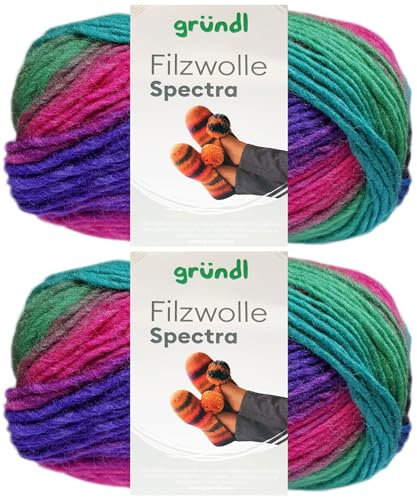 2x100 Gramm Gründl Filzwolle Spectra aus 100% reiner Schurwolle inkl. Anleitung für Filzschuhe (08 Mystery Multicolor)