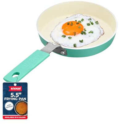 Bakken- Swiss 2-teiliges Mini-Pfannen-Set – 14 cm antihaftbeschichtete Eierpfanne mit Küchenspatel, Cool-Touch-Griffe, hitzebeständig bis 200 °C, lebensmittelecht, für Gas-, Elektro- und