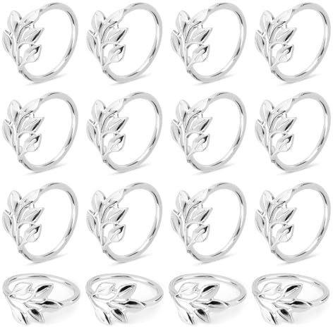 Serviettenringe Silber, 16 Stück Metall Serviettenschnallen, Blattform Napkin Rings, Elegante Servietten Schnallen, Napkin Rings für Thanksgiving, Hochzeiten, Ostern, Weihnachten, Tischdekoration