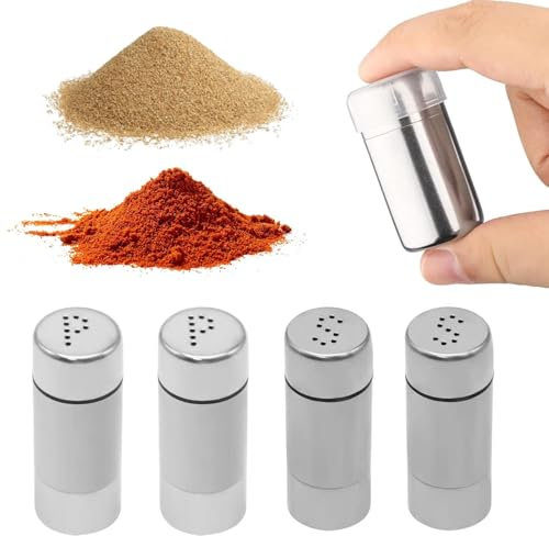 4 Stück Mini Salzstreuer, 5ml Salzstreuer Klein, Edelstahl Salz und Pfefferstreuer mit Deckel, Geeignet für Restaurants, Camping und Grill Im Freien