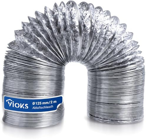 VIOKS Manguera de salida de aire de 2 metros, 125 mm, campana extractora para sistemas de conductos de aire 125erR, manguera de aire acondicionado, manguera de extracción, campana extractora, tubo