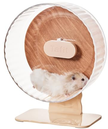 Tafit Silent Hamsterrad 26,5 cm mit Holzoptik-Rückwand – Höhenverstellbares, leises Laufrad mit Doppellagern für Syrische Hamster, Farbmäuse, Igel & Kleintiere (Warmbraun)