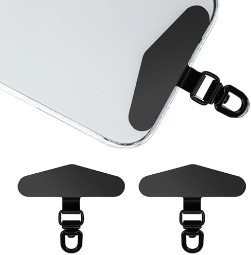 HJZHII 2 Stück Edelstahl Handykette Universal Pads Mit 360° Drehbar,Handykette Halterung Universalpads,Tether Tabs Handy Kette Diebstahlschutz Patch für Handyband Kurz Handyketten Anti Verlust Schwarz