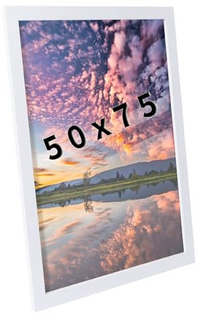Truevaste Bilderrahmen 50x75 cm Weiß, MDF Fotorahmen mit Acrylglas, Klassischer Bilder Rahmen für Wand Tischbilderrahmen mit Aufhängen Aufstellen, Picture Frame Perfekt für Fotos Poster Dokument