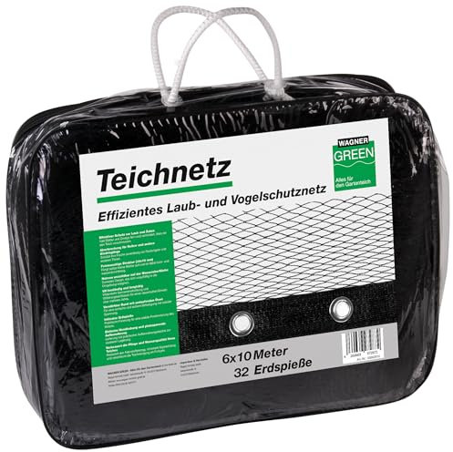 Rete di copertura (6 x 10 m) nera con picchetti, a maglia fine (10 x 10 mm) con bordo robusto, copertura per laghetto da foglie, rete di protezione per uccelli per laghetti da giardino