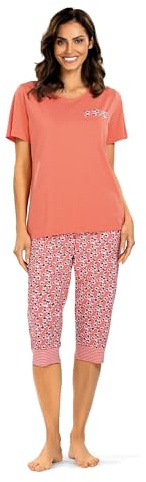 Comtessa Damen Schlafanzug 251323 Kurzarm Capri Farbe: Koralle 100% Baumwolle