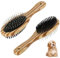 Aomig Hundebürste für Pet Hunde Katze 2 in 1 Doppelbürste Katzenbürste für Langhaar Kurzhaar Weiche Bürste mit Langem Griff Hundekamm Fellpflege aus Holz Tierbürste Fellbürste für Hunde Haustierbürste