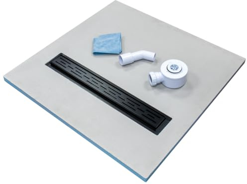 INSL8 Linear Wet Room Tile On Shower Tray - Waterproof XPS Core, Cement Coated Surface, Easy Installation and Handle, Black (Greek, 800 x 800 x 25mm)