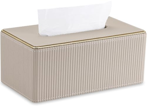 GORESE Porta Fazzoletti,Scatola per Fazzoletti in Pelle Dispenser per Fazzoletti Tissue Box per Ufficio, Casa,Bagno,Auto(Beige)