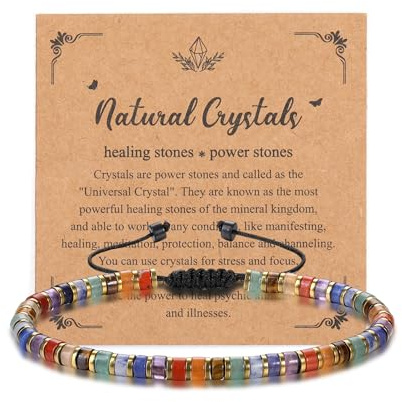 JSDDE 7 Chakra Perlenarmband Edelstein Armband Echte Steine Einstellbar Kristallarmband Glücksarmband Amulett Spirituelle Talisman Schmuck für Damen Herren