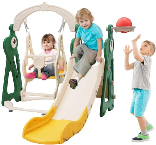 Tobogán interior a partir de 1 2 3 4 5 años, parque infantil 4 en 1 con columpio, tobogán para bebé, habitación infantil, tobogán de jardín para niños pequeños para interiores y exteriores, niños y