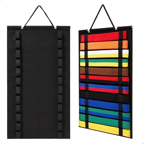 Rangement Ceinture Martial,Porte Medaille Feltre pour 12 Ceintures, Porte Outils Ceinture Karaté Judo Taekwondo avec Présentation Médaille, Rangeur Murale Idée Cadeau Original