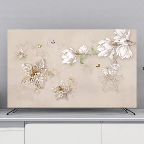 HSTANGKY Staubschutzhülle Für Fernseher Für Den Innenbereich Staubschutzhülle Mit Blumendruck Für LED/LCD Fernseher Und Monitore Dekorative Stoffhülle-flower3||45-48inch